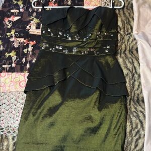 Jessica McClintock Strapless Dress in Shimmering Green